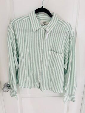 Banana Republic Factory Sage Green Stipe Button Down Size Large NWT
